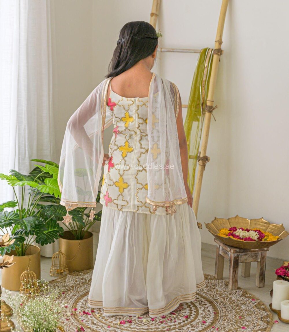 White embroidered Kurti Sharara set - Image 2