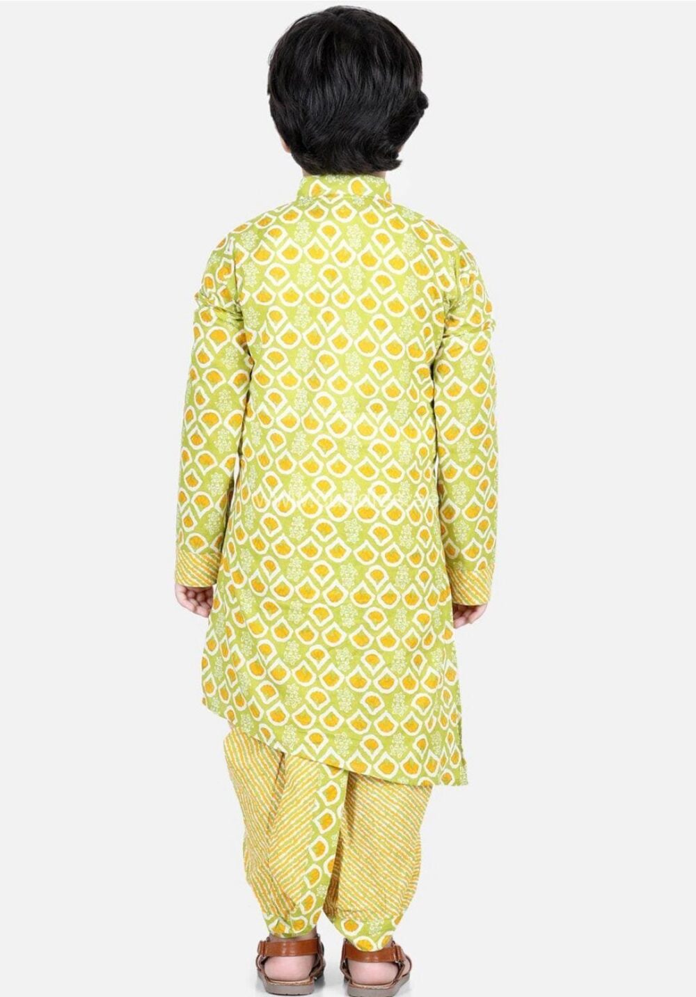 Yellow green printed Kurta with Dhoti pants - Image 5