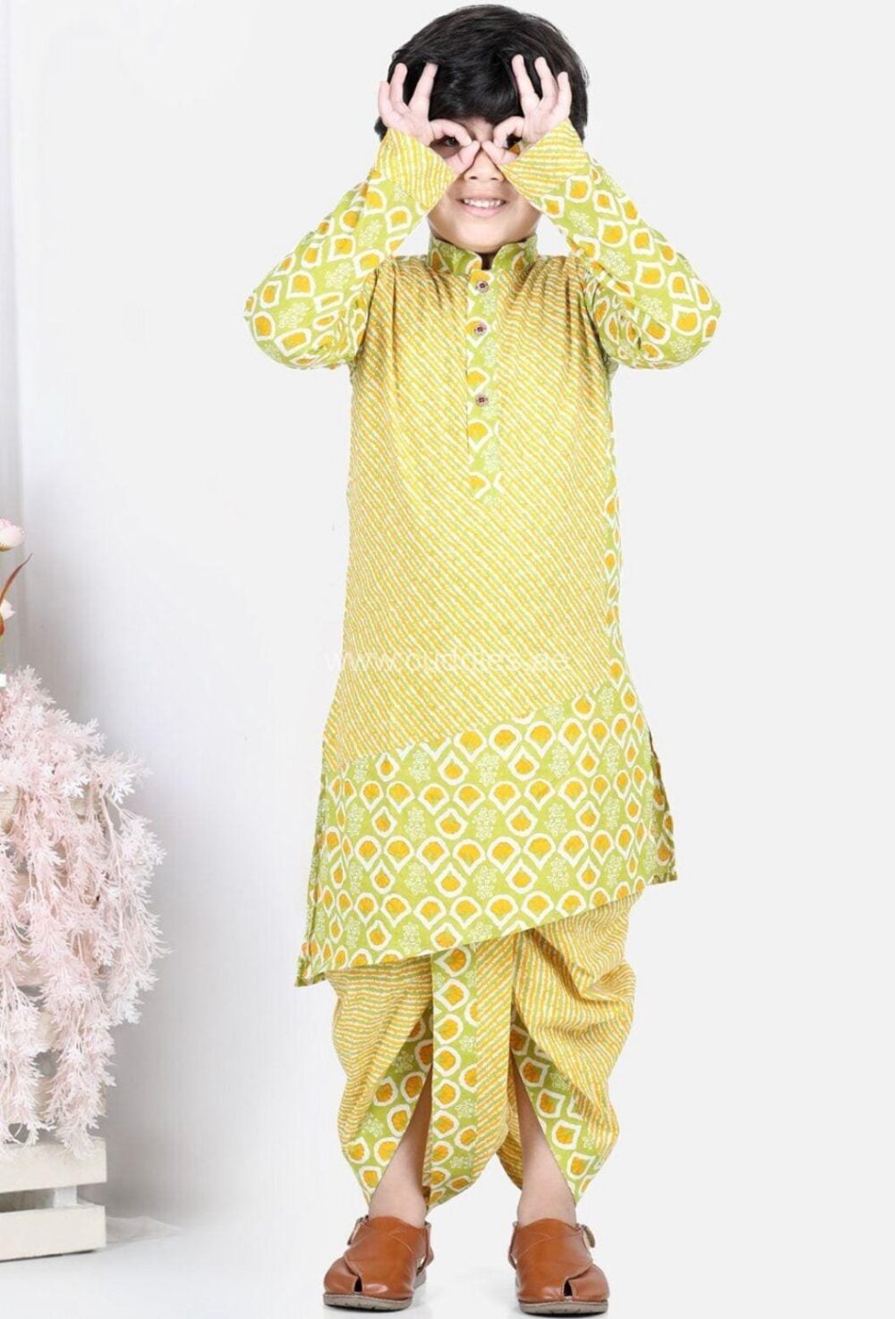 Yellow green printed Kurta with Dhoti pants - Image 2