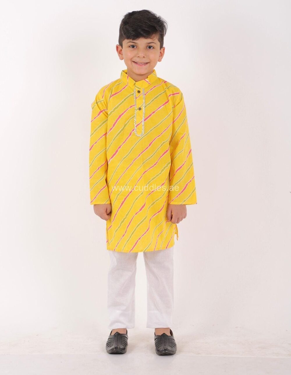 Yellow Leheriya Kurta Pajama set