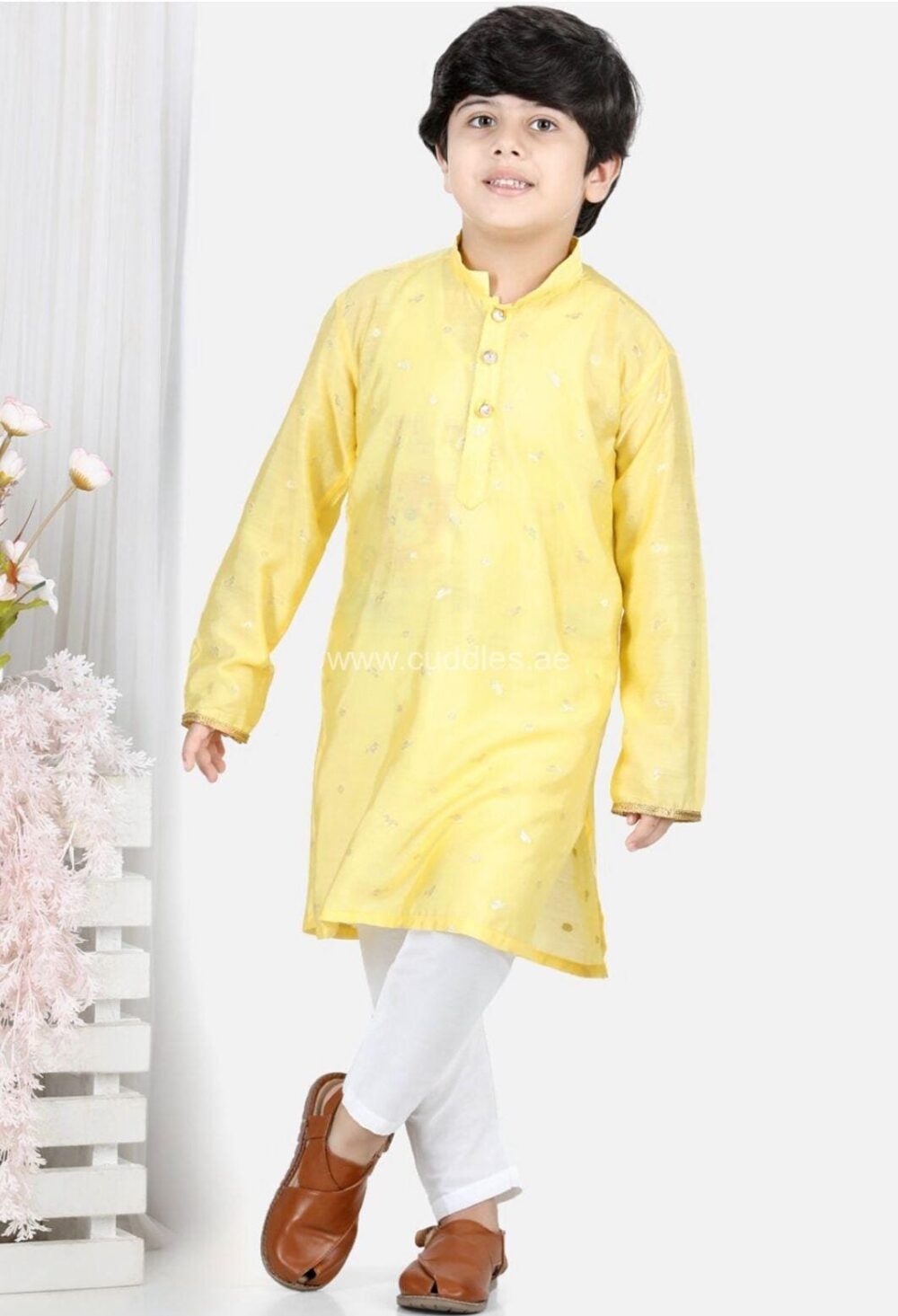 Yellow Motif printed Kurta with pajama