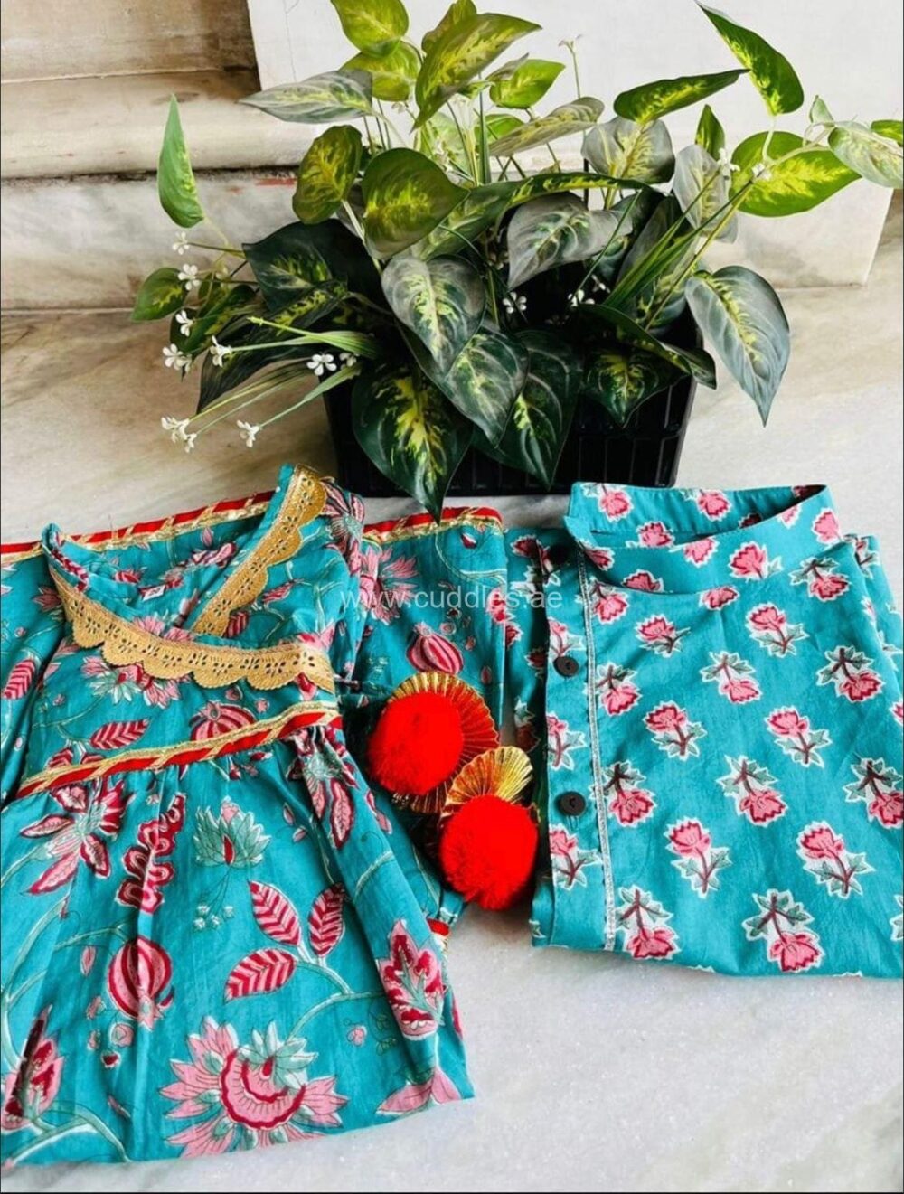 Shahi Turquoise blue Kurta pajama set - Image 2