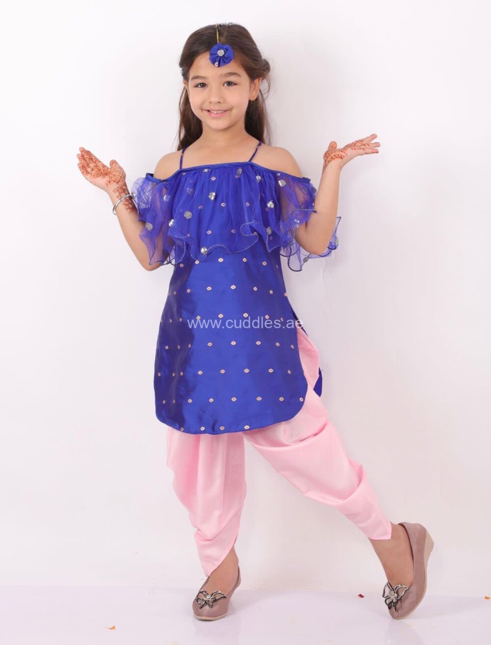 Pretty Blue and Pink Kurti with Dhoti set