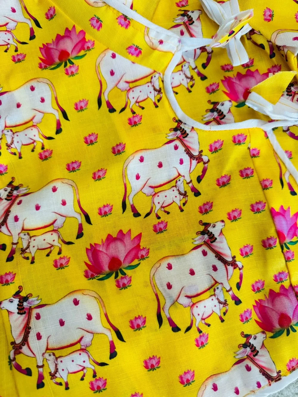 Balgopal lemon yellow cow print dhoti kurta set - Image 2