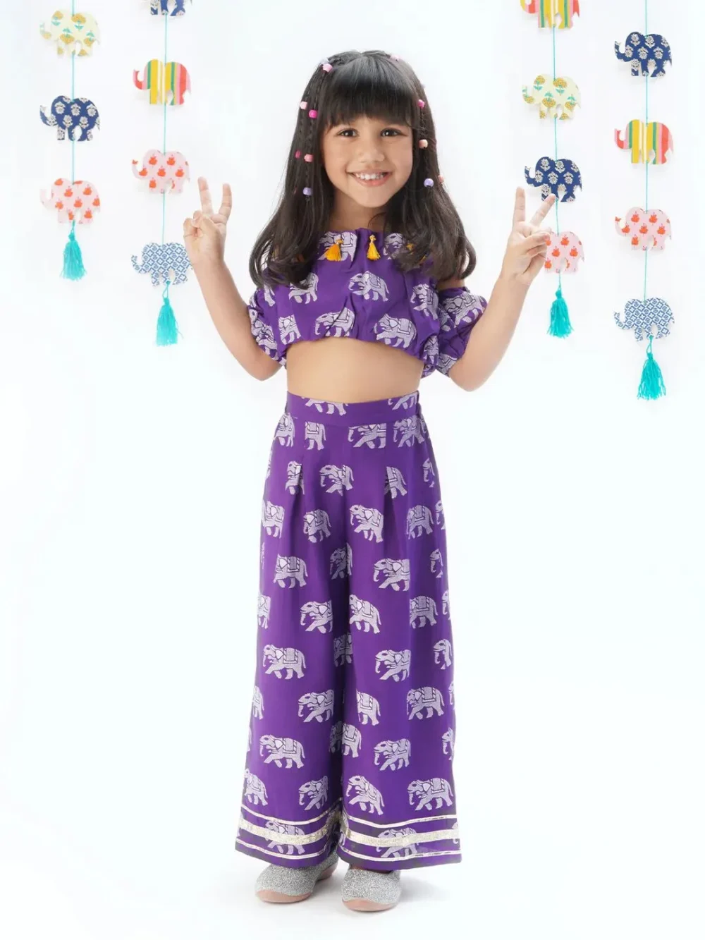 Purple crop top with pants set