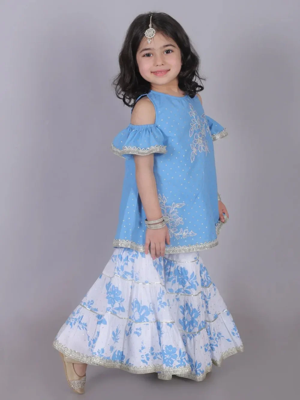 Zara Blue and white Kurta with Sharara set