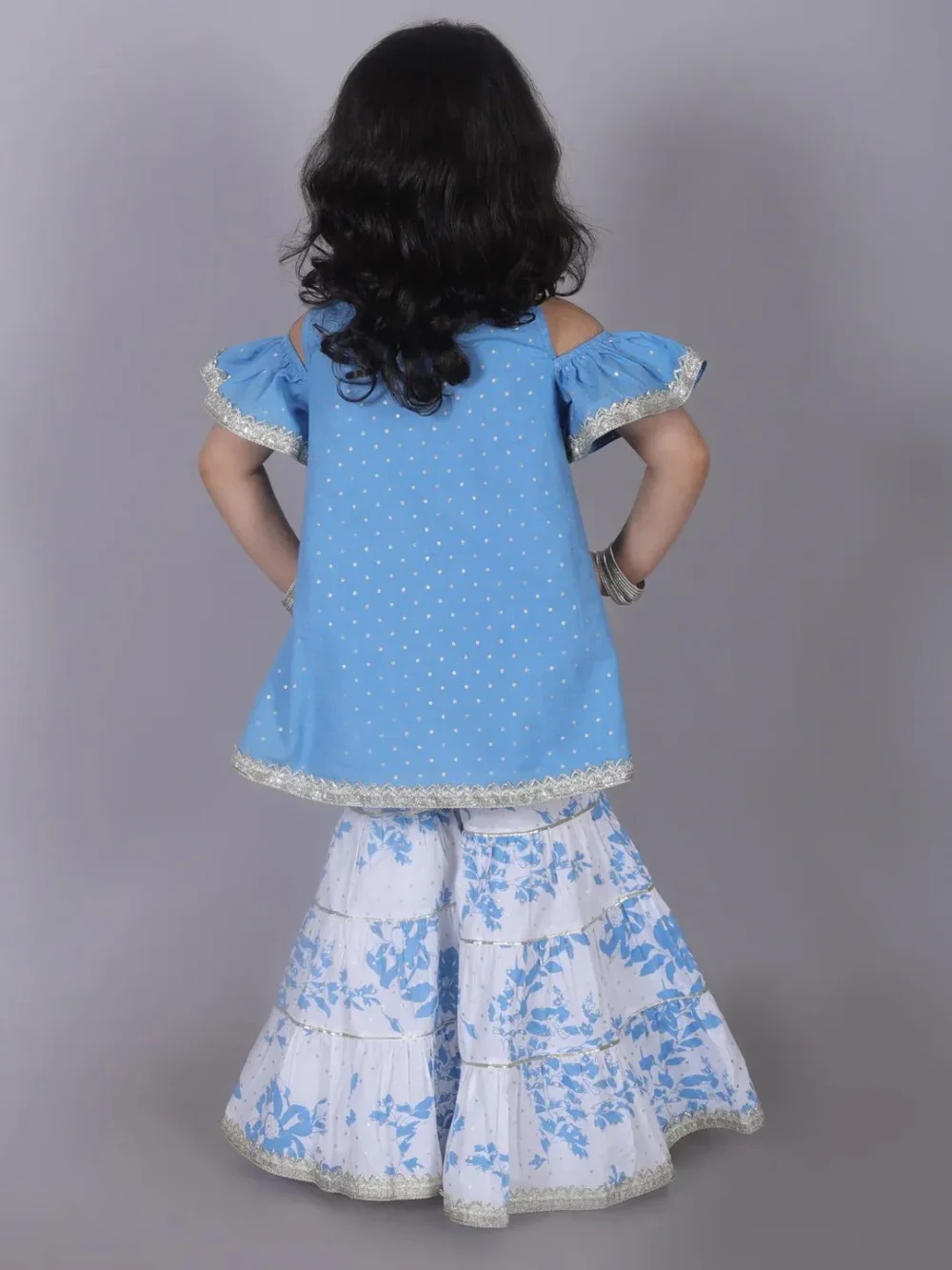 Zara Blue and white Kurta with Sharara set - Image 2