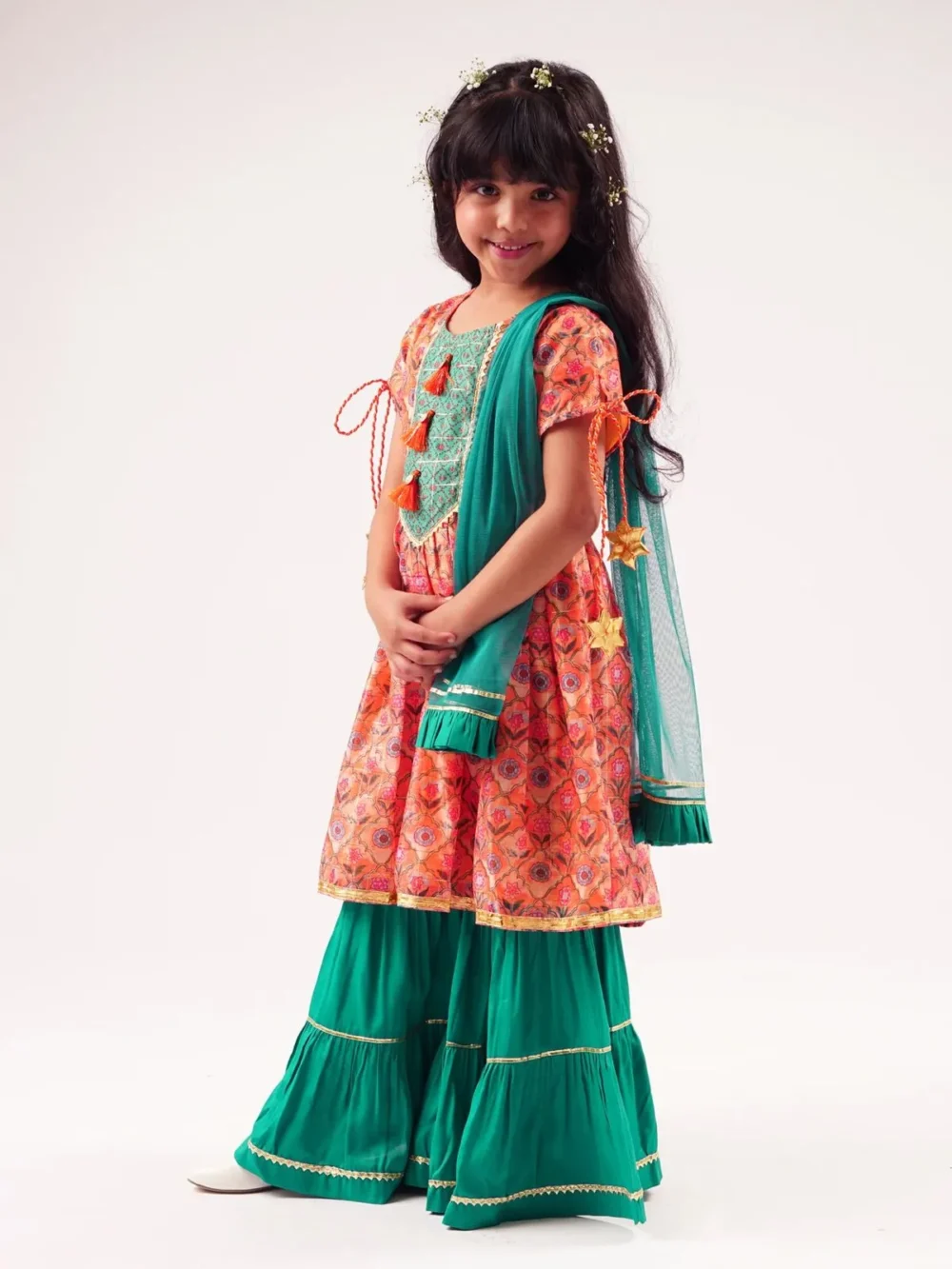 Rashi Orange and green Kurti Sharara set - Image 2