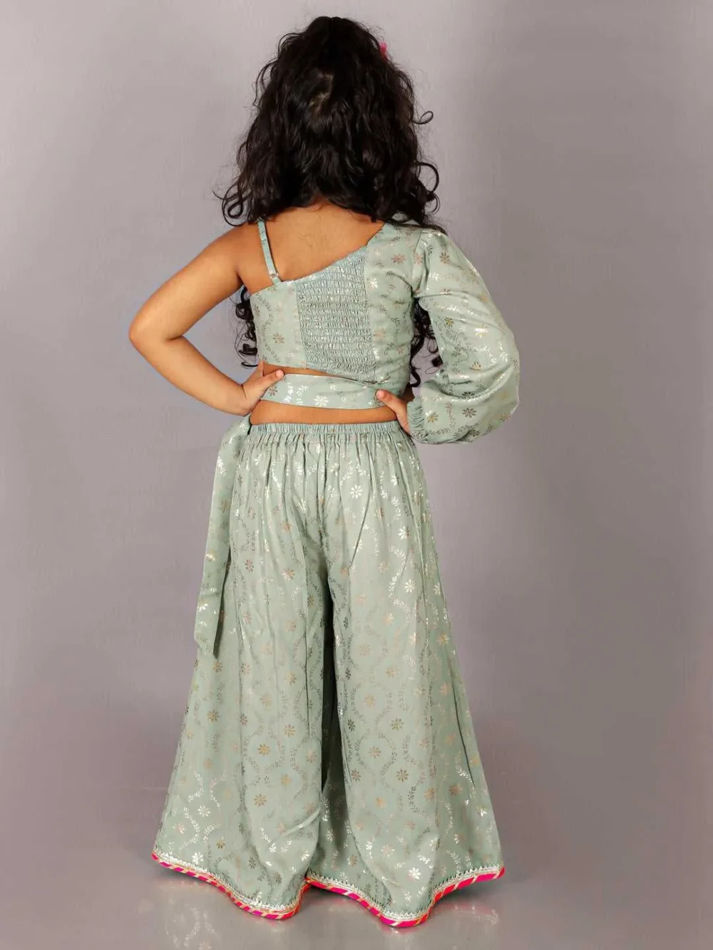 Pari fusion green crop top and palazzo set - Image 2