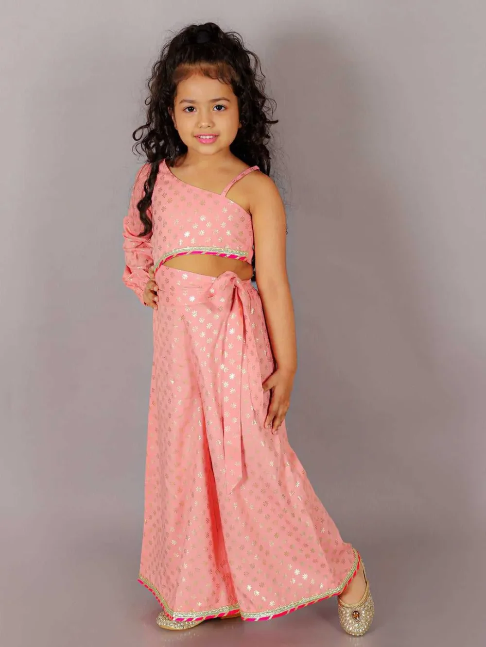 Pari fusion pink crop top and palazzo set - Image 2