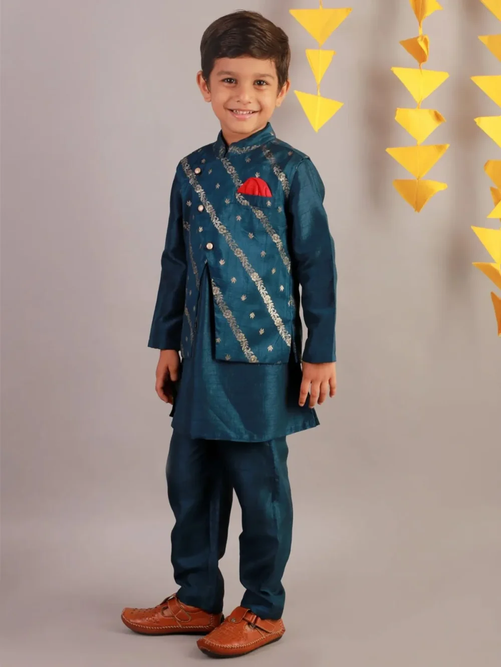 Krish teal blue Kurta pajama with Jacket