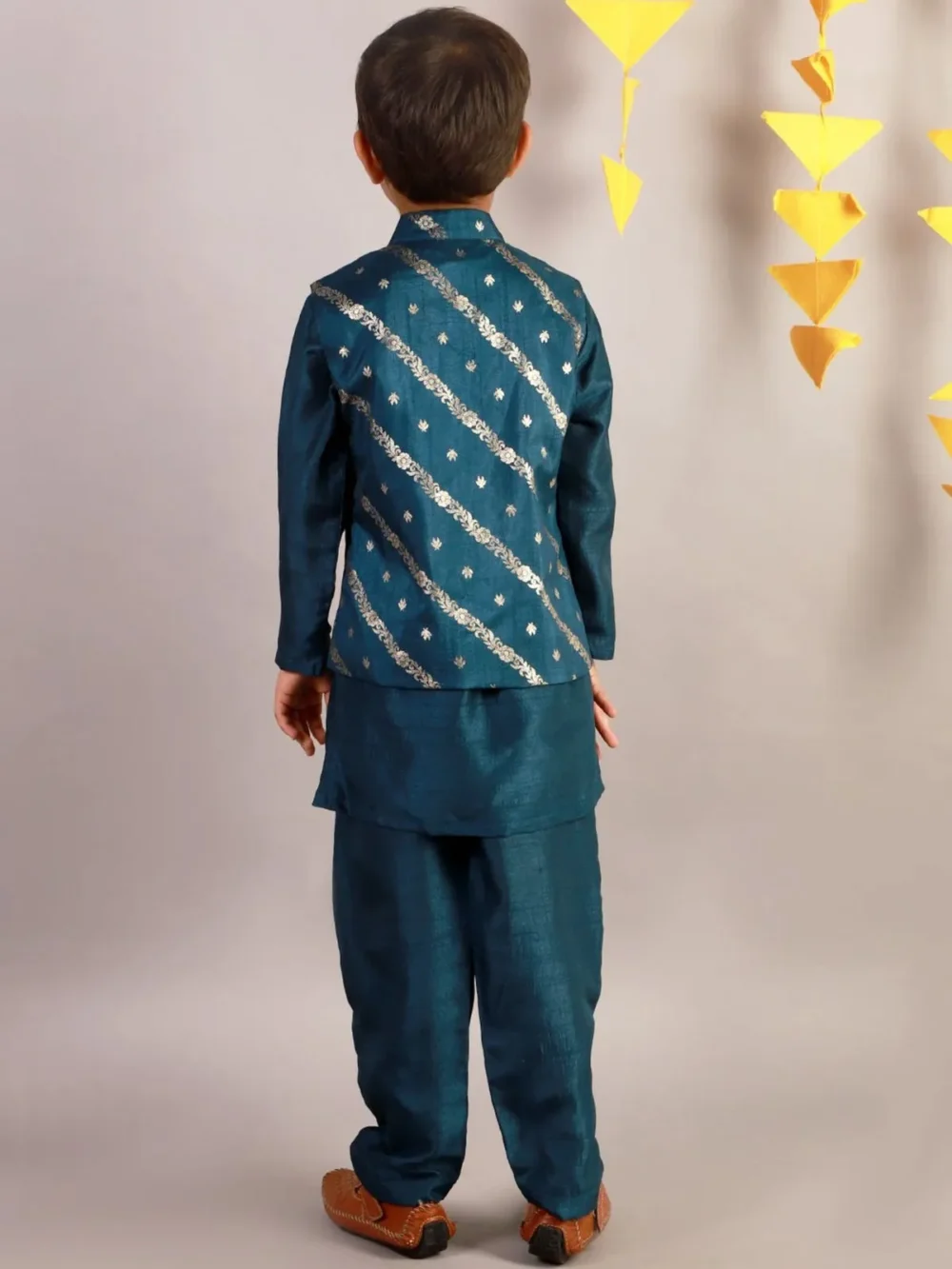 Krish teal blue Kurta pajama with Jacket - Image 3