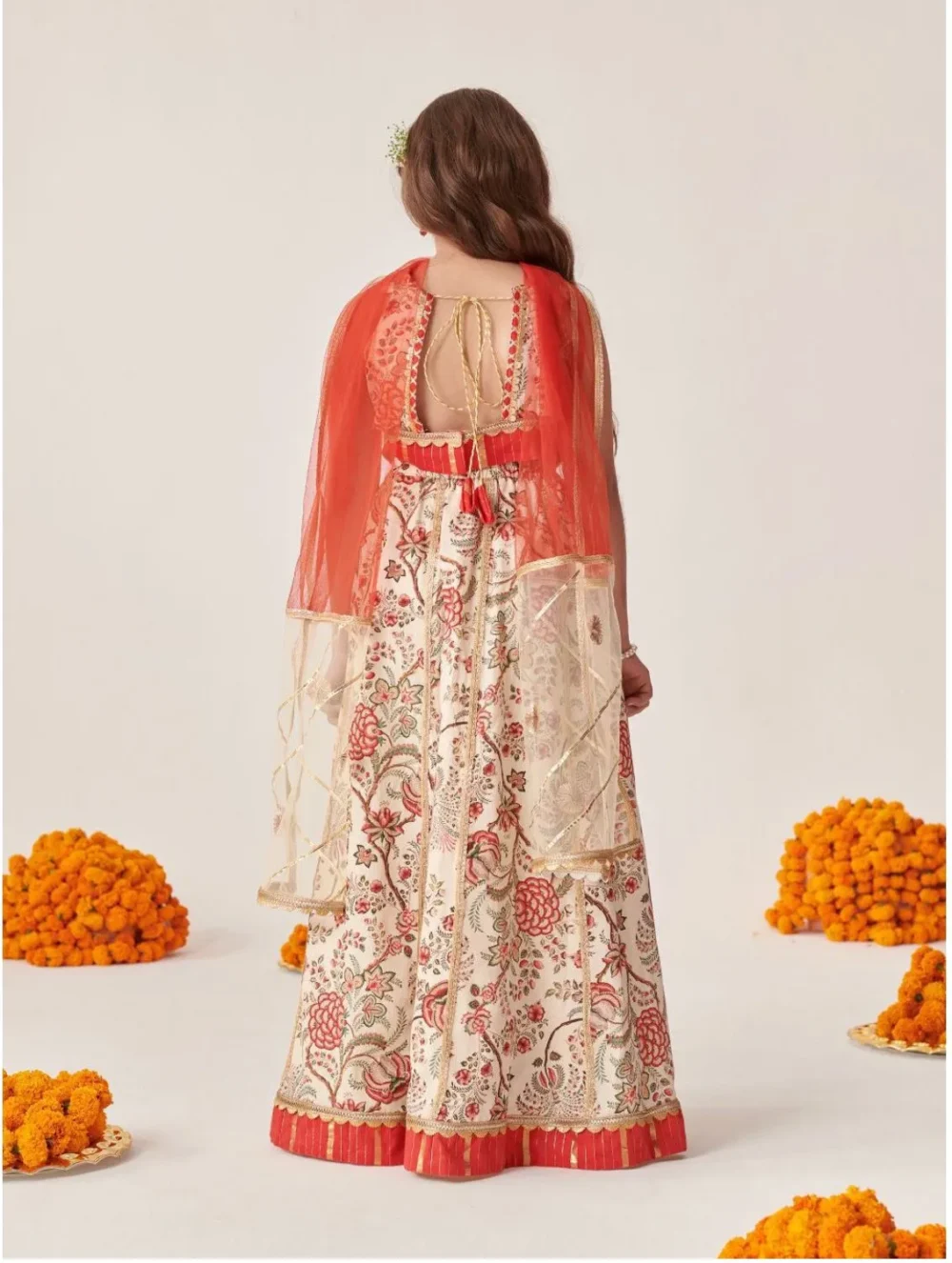 Off white red Lehenga choli set with Dupatta - Image 2