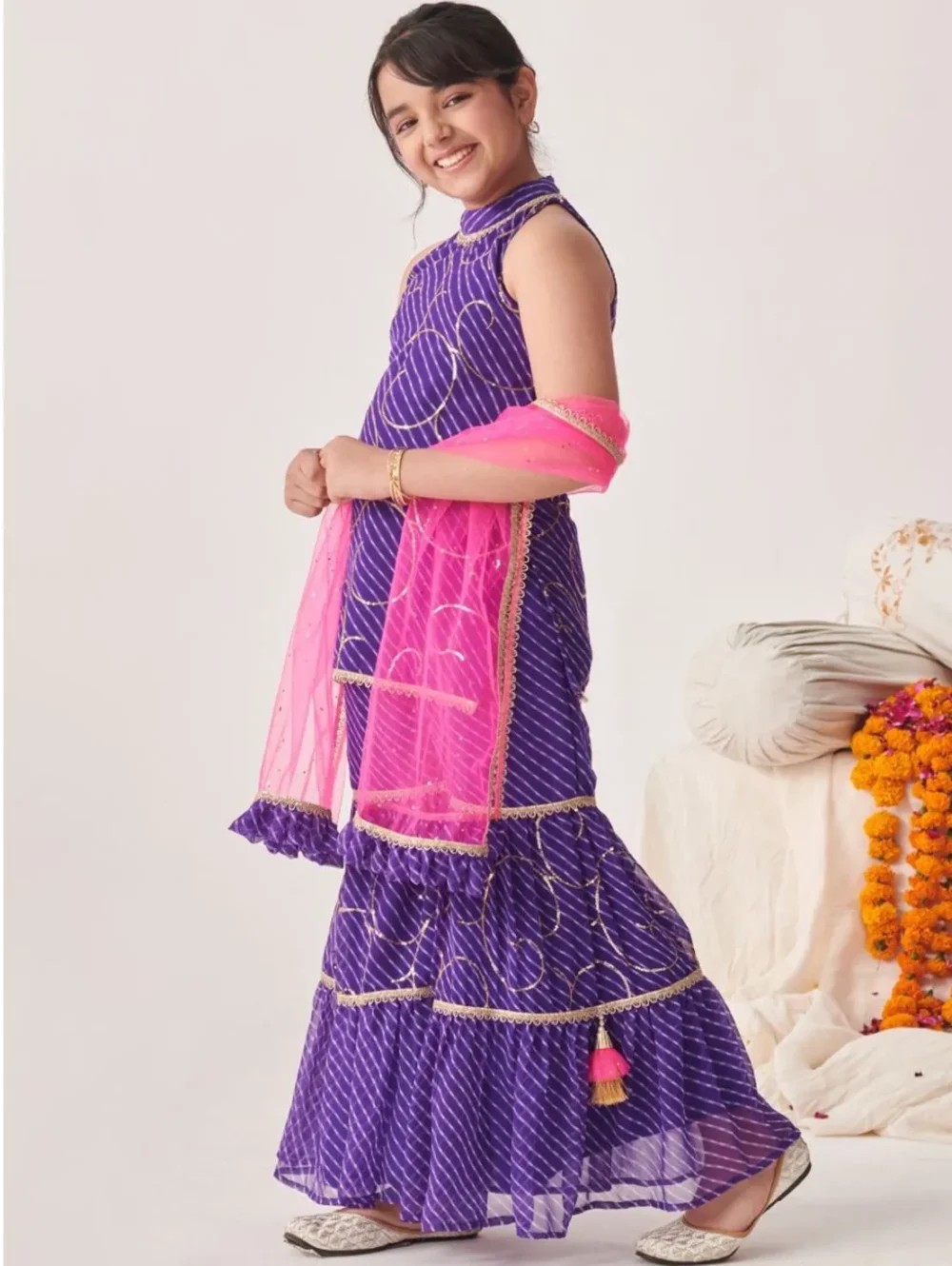 Purple printed Kurta with Sharara with dupatta