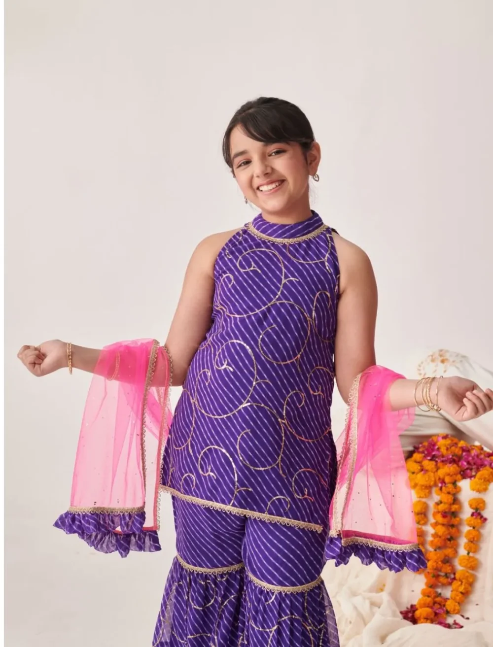 Purple printed Kurta with Sharara with dupatta - Image 3