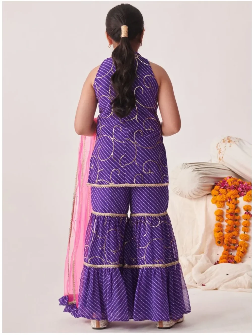 Purple printed Kurta with Sharara with dupatta - Image 4