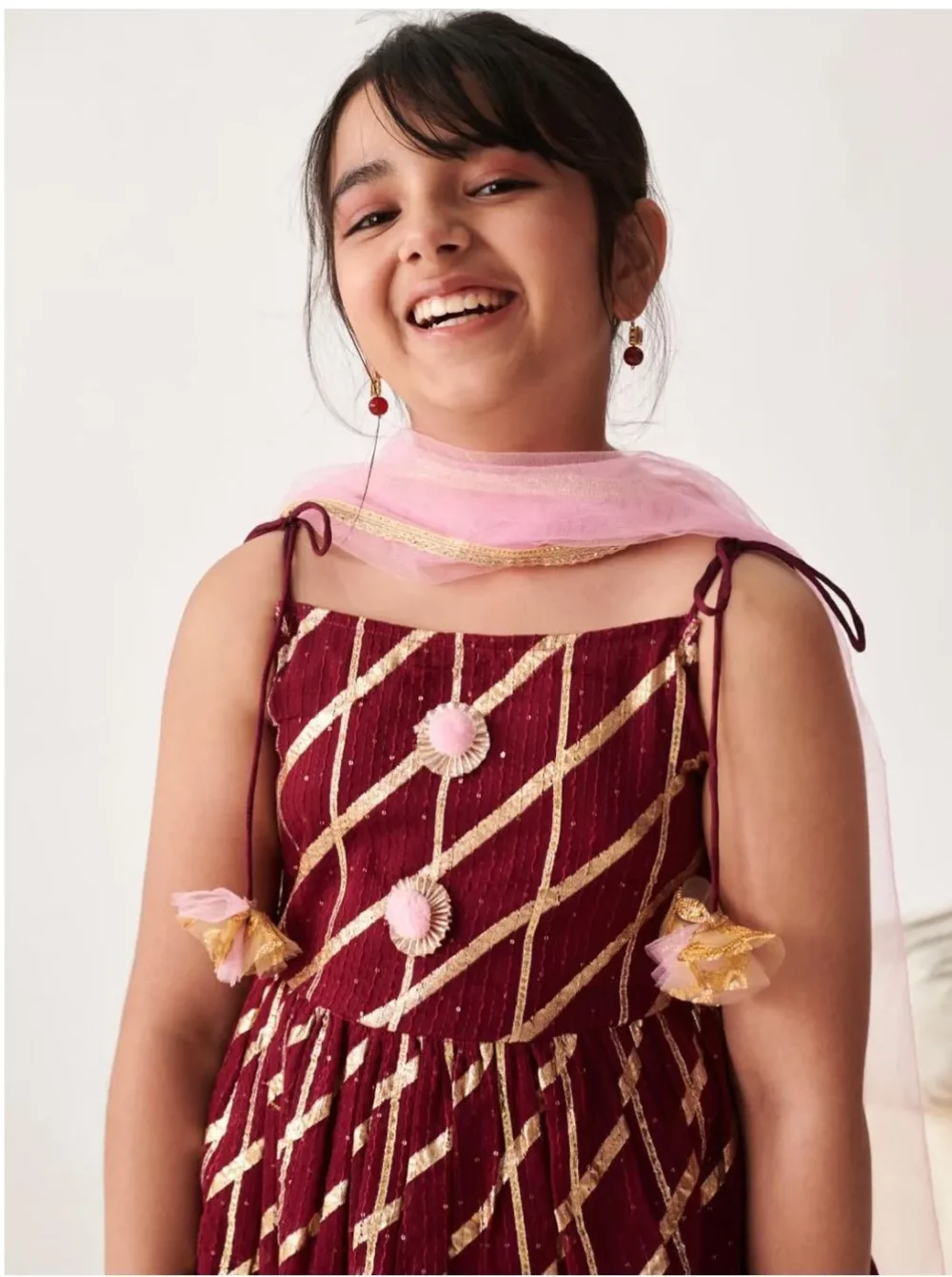 Burgundy self design Kurta with Sharara with dupatta - Image 2