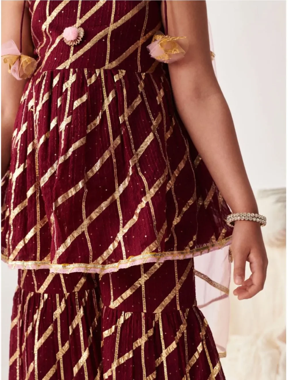 Burgundy self design Kurta with Sharara with dupatta - Image 3