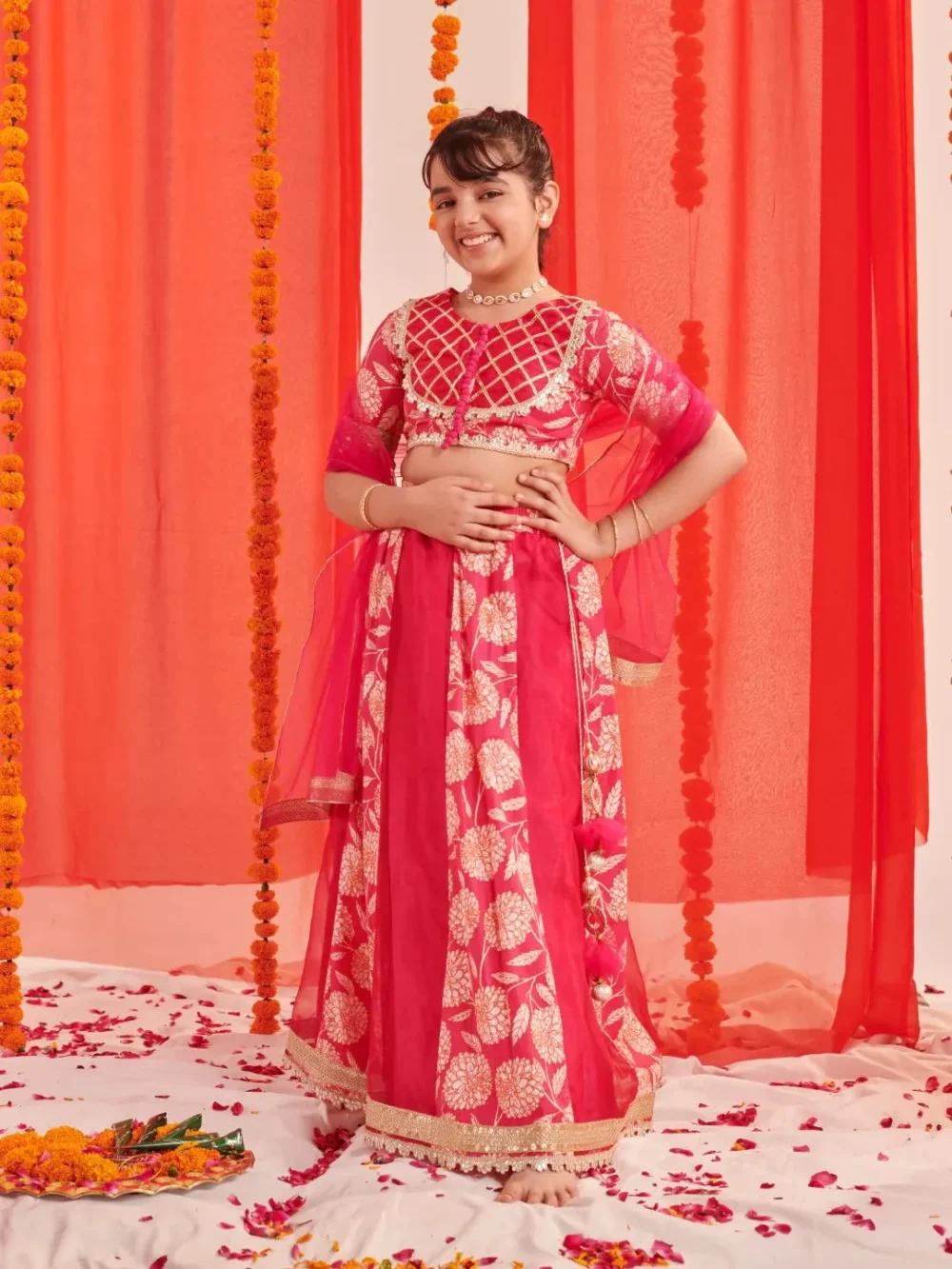 Magenta and gold toned panel Lehenga Choli with Dupatta - Image 3