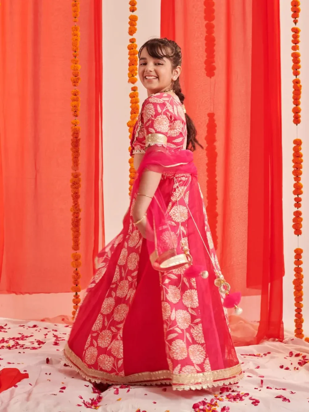 Magenta and gold toned panel Lehenga Choli with Dupatta - Image 4