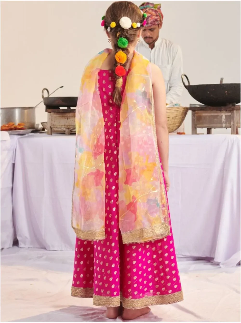 Magenta zari booti Kurta with Trousers with dupatta - Image 4