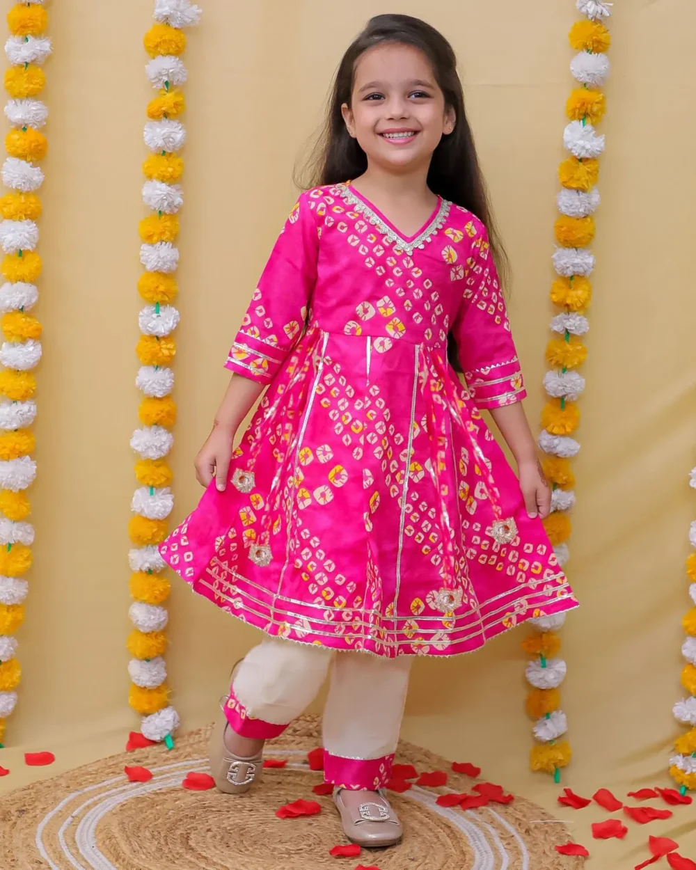 Rani pink Bandhani Kurti Salwar set