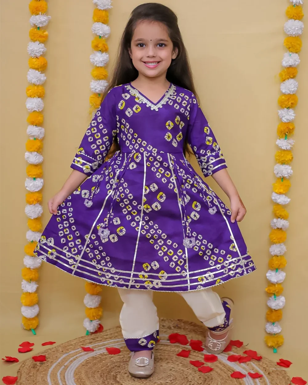 Purple Bandhani Kurti Salwar set