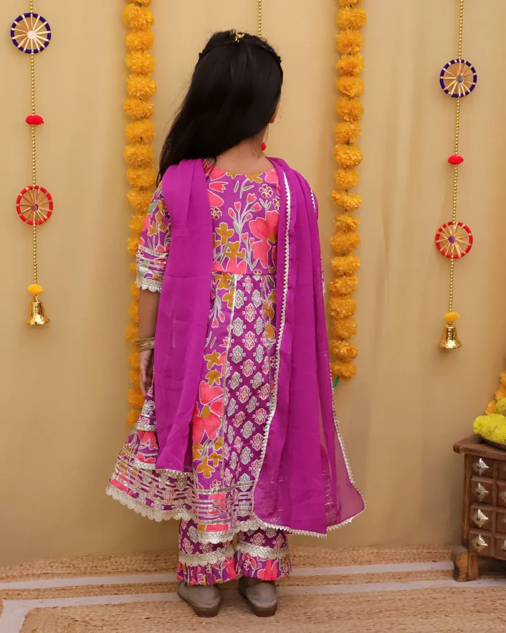 Lilac Anarkali Kurti Salwar set with Dupatta - Image 3