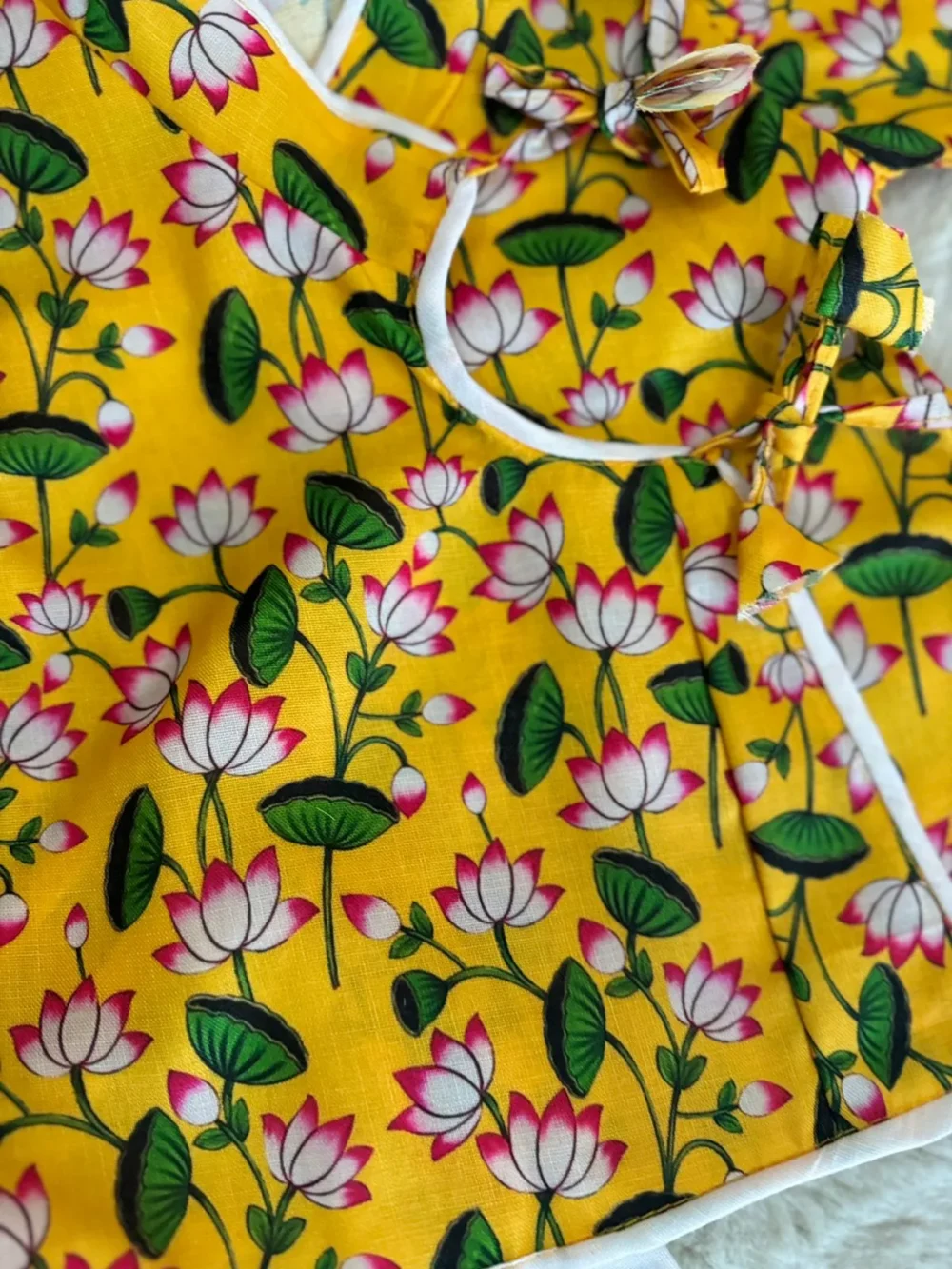 Balgopal yellow lotus print dhoti kurta set - Image 2