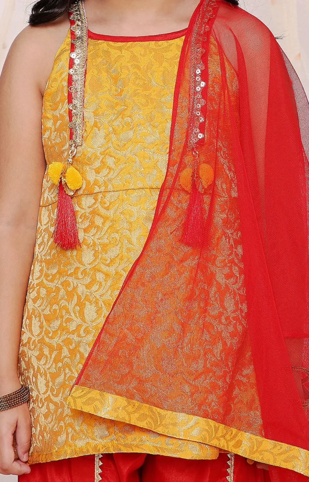 Yellow and Red Kurti with Dhoti pants and Dupatta - Image 3