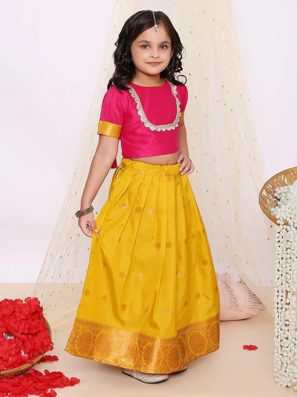 Rani Pink and Mustard Pattu Pavdai - Image 2