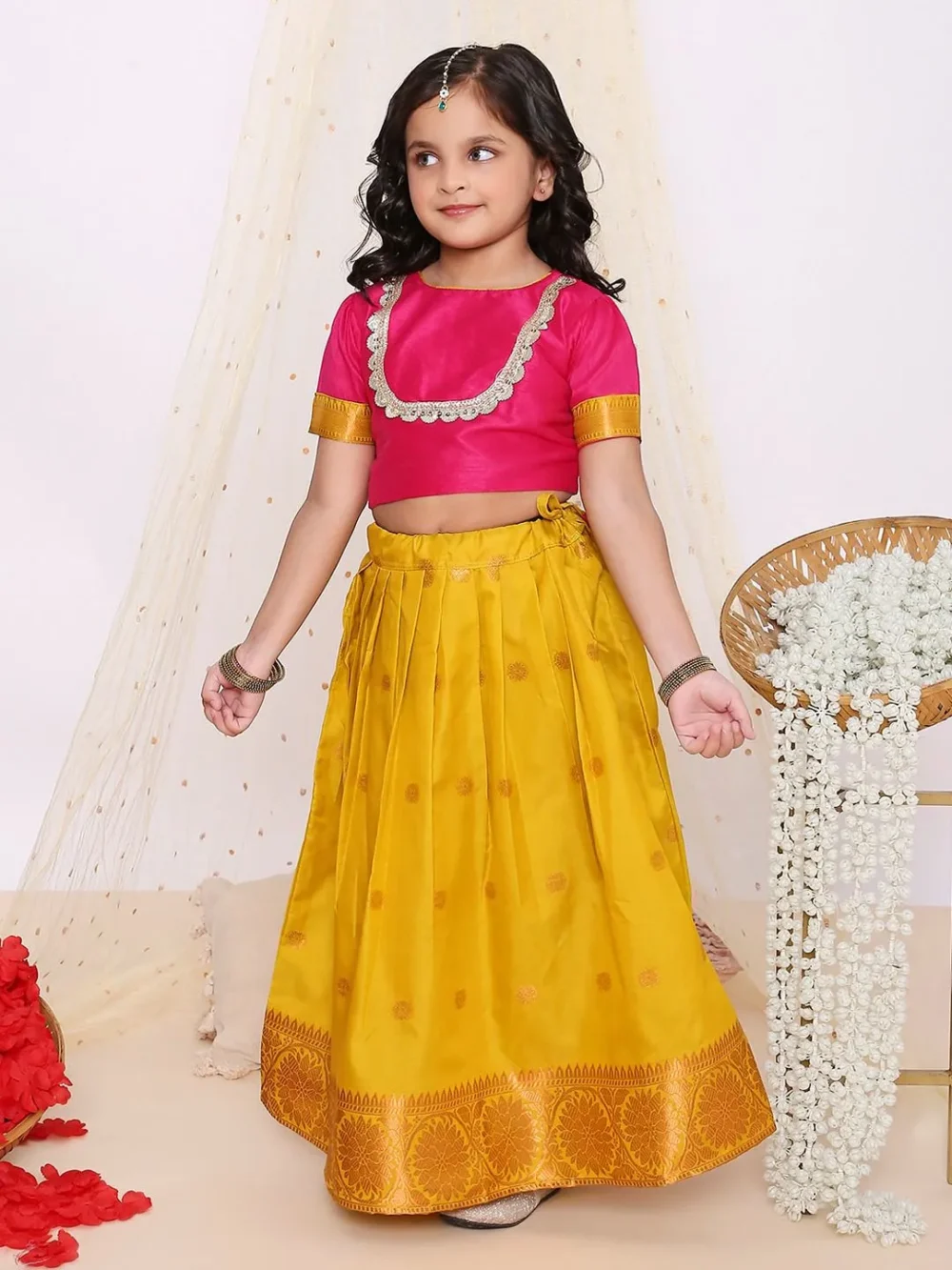 Rani Pink and Mustard Pattu Pavdai