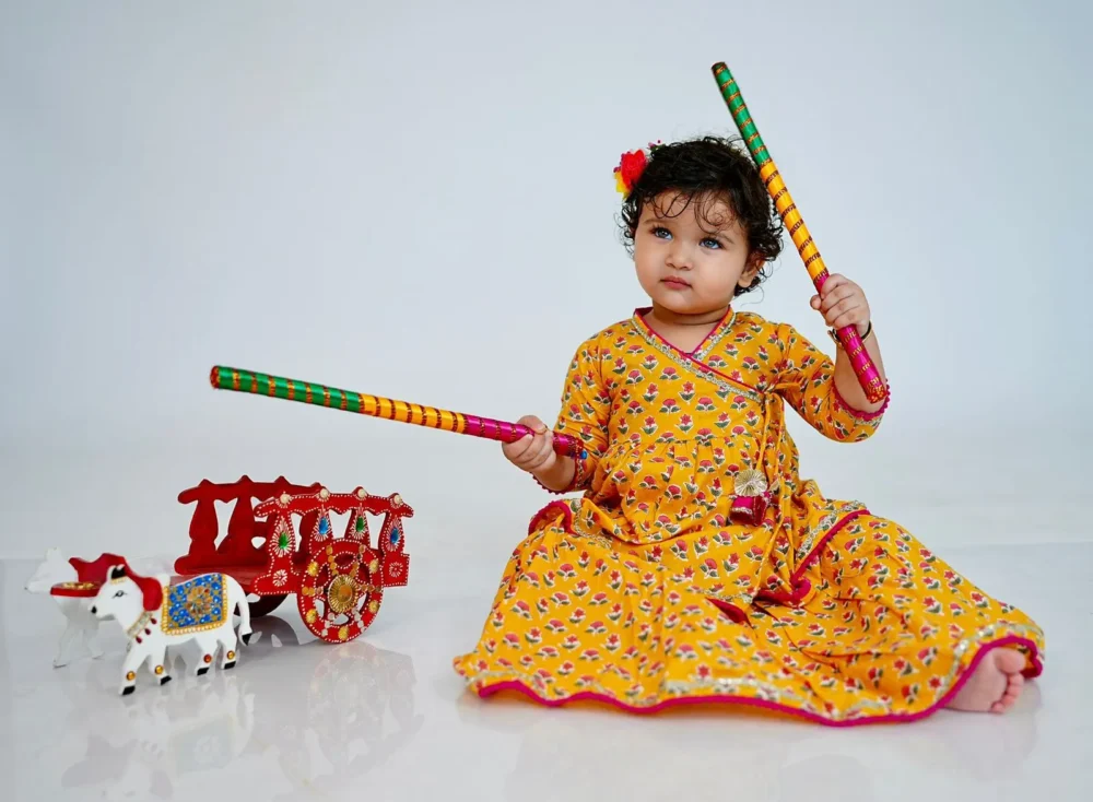 Aadhya Yellow Angrakha Kurti and skirt set - Image 2