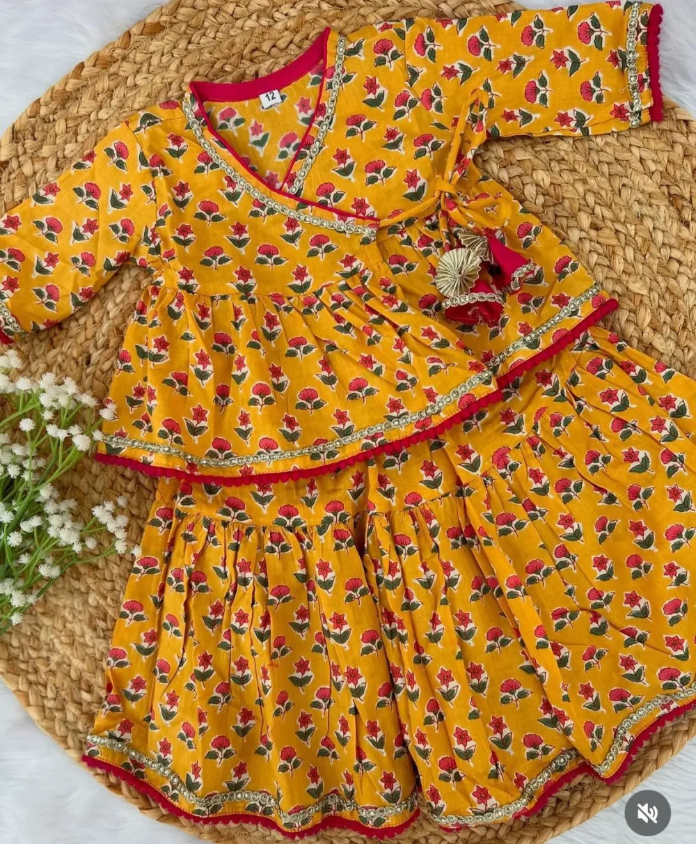 Aadhya Yellow Angrakha Kurti and skirt set - Image 3