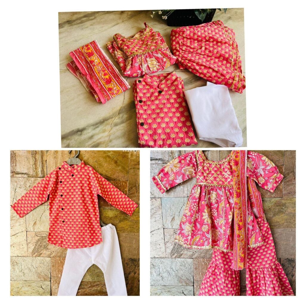 Rangreeti Coral pink Kurta pajama set - Image 3