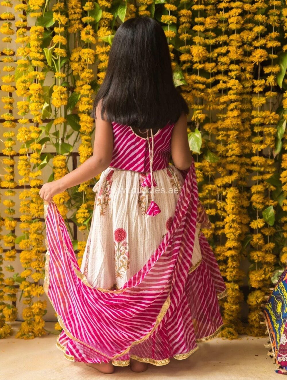 Pink block print skirt and leheriya Lehenga Choli set - Image 3