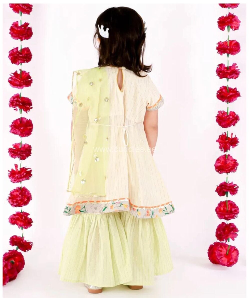 Light Green and yellow  Kurta with Sharara and Dupatta - Image 3