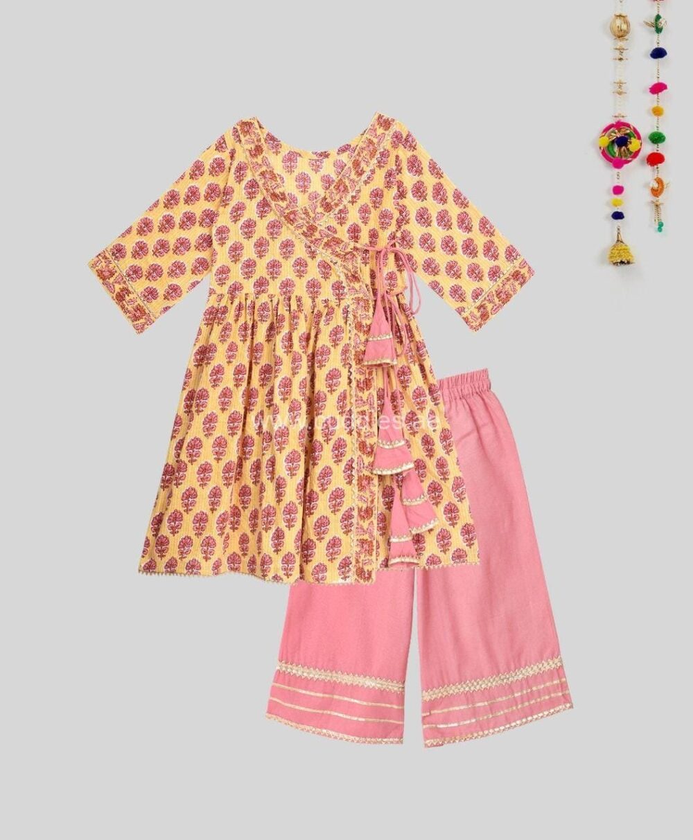 Yellow peach Cotton Kurti palazzo