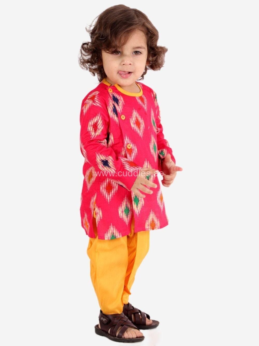 Blossom pink Ikkat Dhoti Kurta set - Image 2