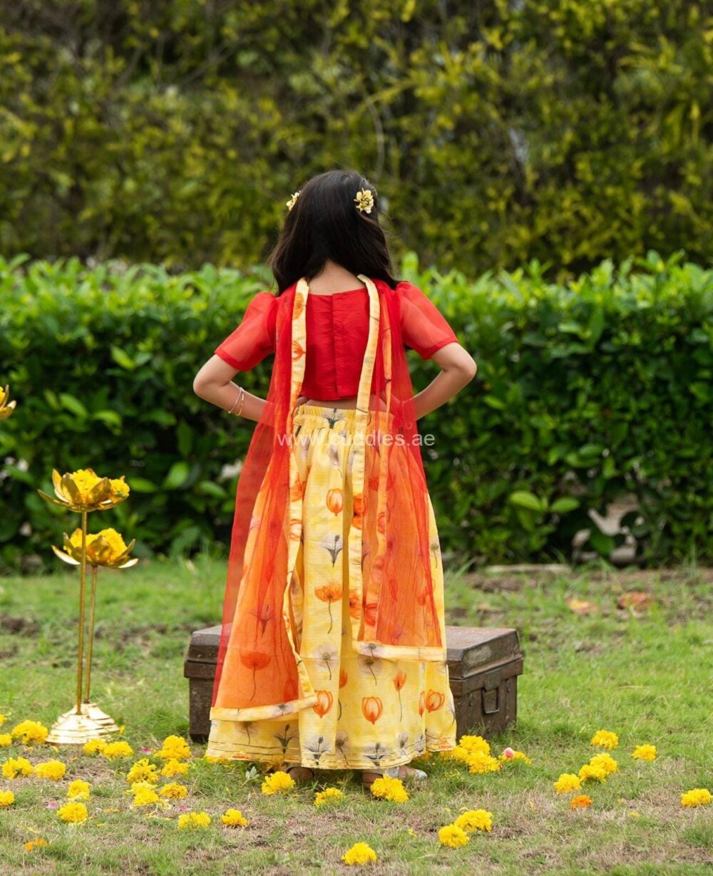 Red and Yellow Lehenga and Choli set with Dupatta - Image 2