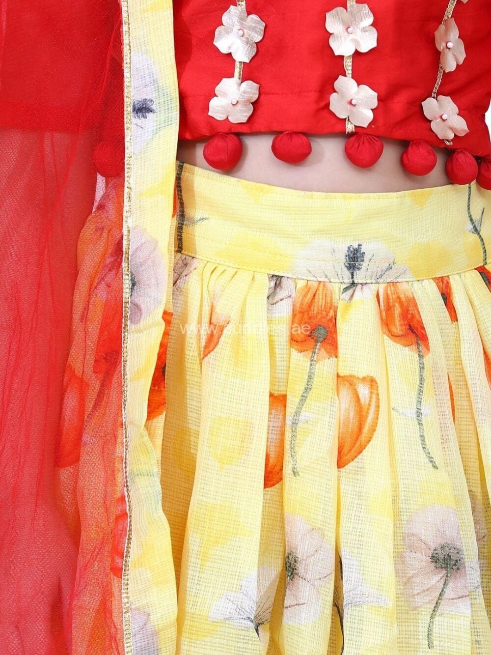 Red and Yellow Lehenga and Choli set with Dupatta - Image 3