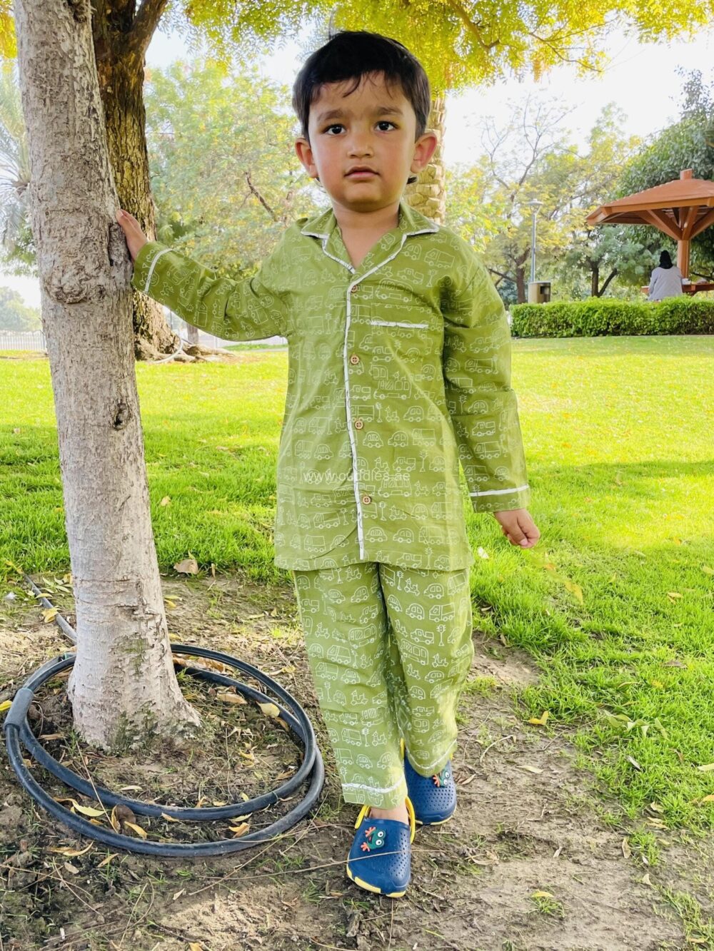 Olive green Car print Boy’s PJ set