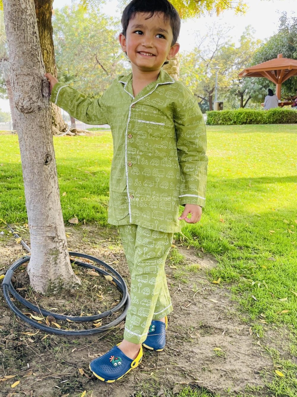 Olive green Car print Boy’s PJ set - Image 3