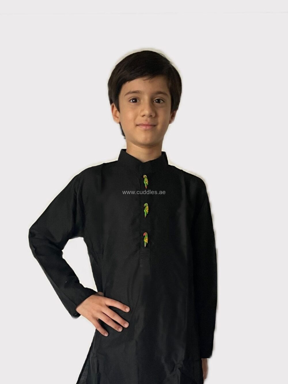 Charcoal Black Cotton Silk Kurta - Image 2