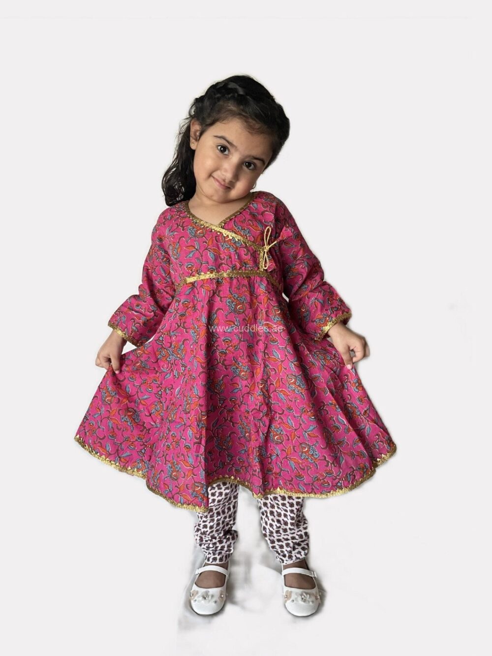 Angrakha Floral print Anarkali Kurta Paired with Pants