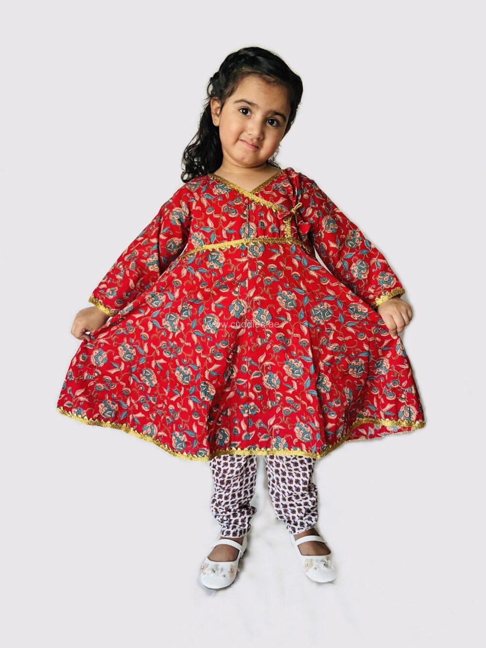 Angrakha Floral print Anarkali Kurta Paired with Pants